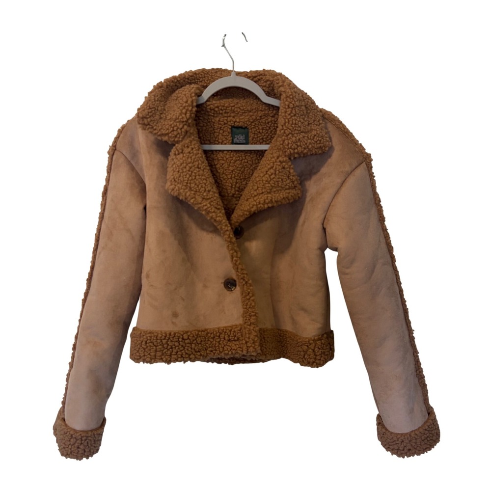 Wild Fable Womens Tan Faux Suede Sherpa Lined Cropped Aviator Jacket Medium